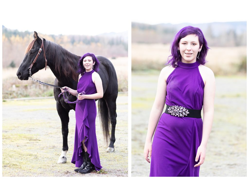 girl wearing long flowy dress for equine photoshoot