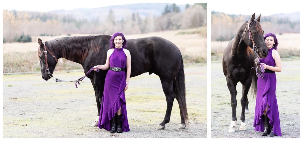 Horse photoshoot with long flowy dress