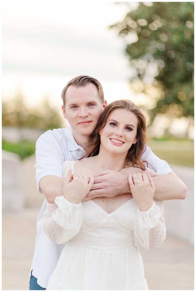 Knoxville engagement photos with couple smiling at camera for photos with Katherine Schot Photography