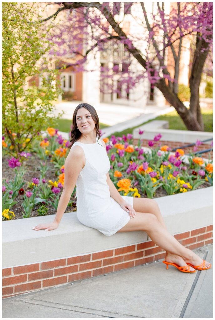 University of Tennessee spring graduation photos with Katherine Schot Photographer in front of tulips in bloom on campus