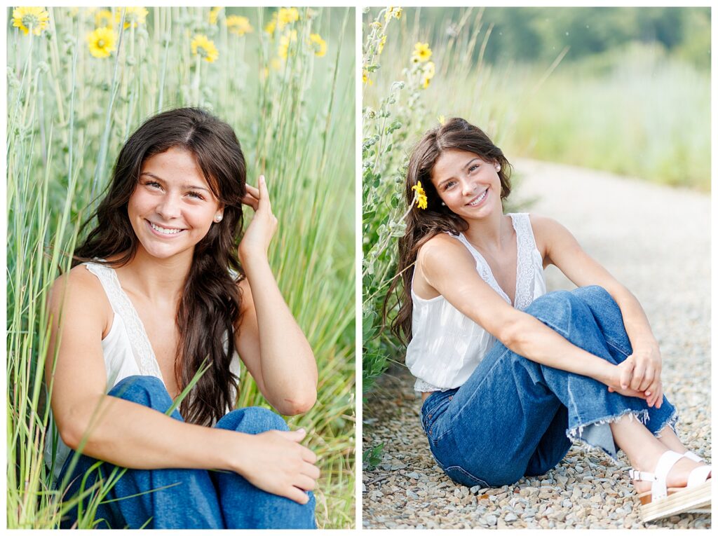 Knoxville senior photos in flower field